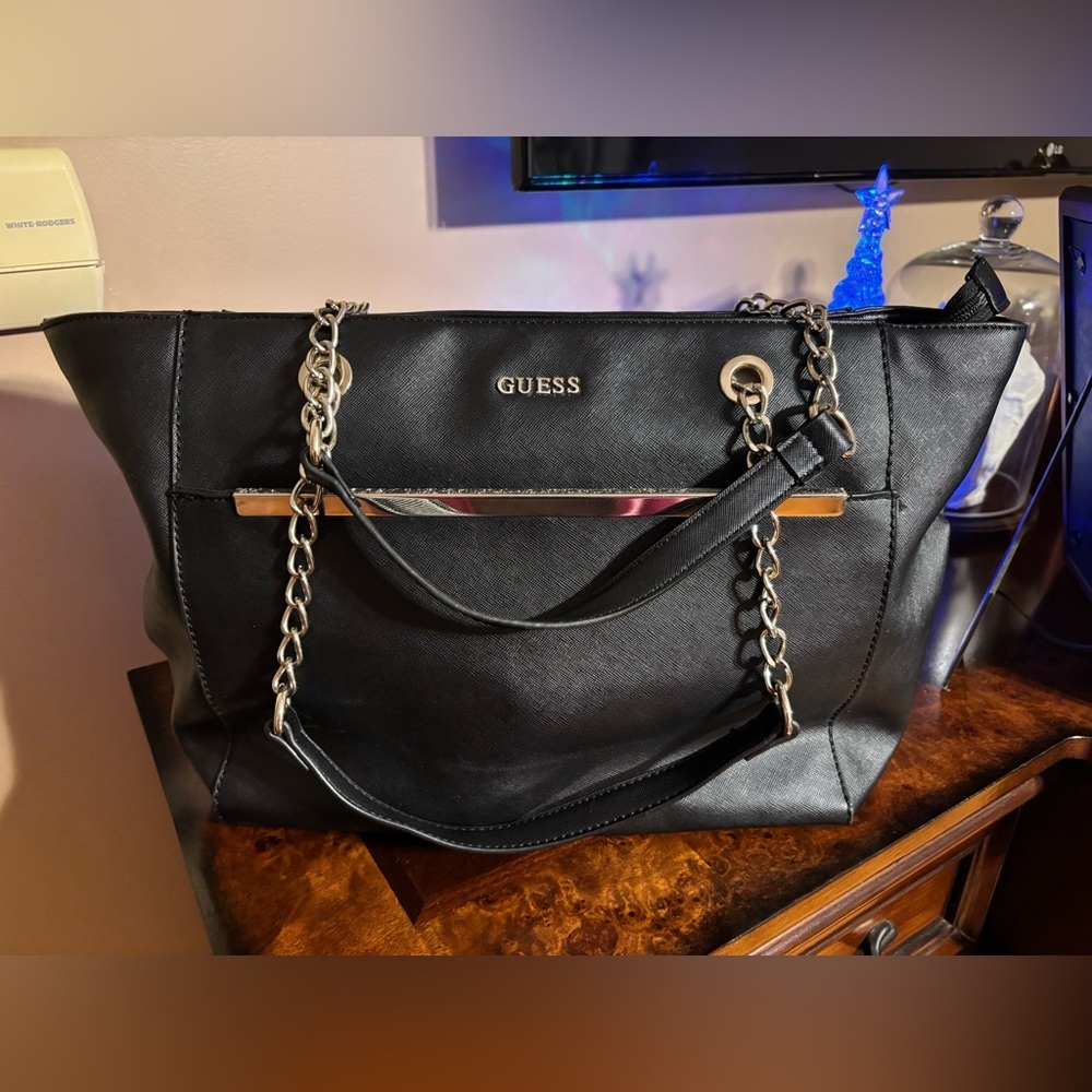 Guess Black Tote with Silver Accents